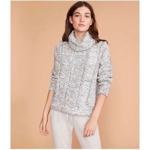 Lou & Grey for Loft Gray Fringe Marled Mock Cowl Turtleneck Sweater Small NWT